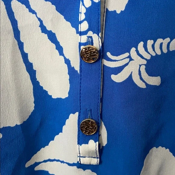 Lilly Pulitzer Elsa Blue and White Nautical Print 100% Silk Long-Sleeve Top - Picture 4 of 7
